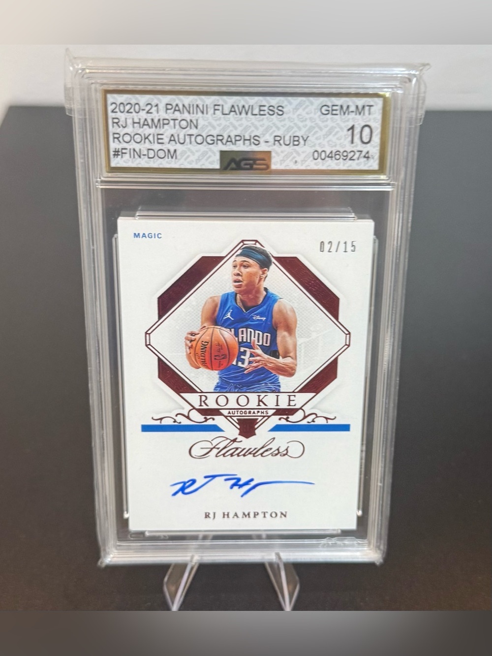 2020-21 Panini Flawless RJ Hampton Rookie Autograph Card-Ruby-AGS-10 # FIN-DOM - Picture 3 of 4